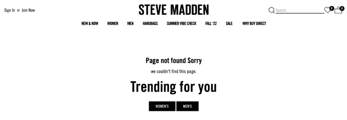 Steve Madden 404 Sayfa Tasarımı