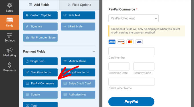 Adicionar campo de comércio do PayPal