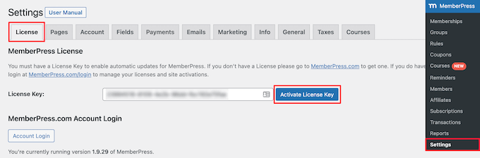 Chave de licença MemberPress