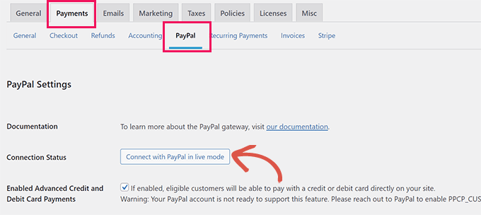 Conecte-se com o botão do PayPal