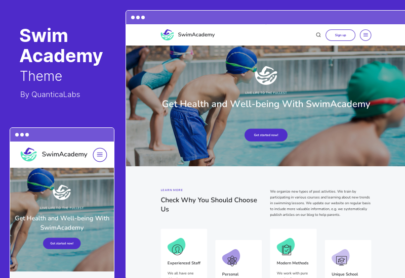 SwimAcademy 主題 - 游泳學校和課程預訂 WordPress 主題