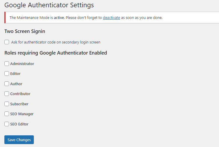 Les paramètres de Google Authenticator