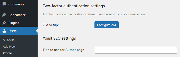 Authentification à deux facteurs, plugin WordPress : les paramètres d'administration du plugin WP 2FA