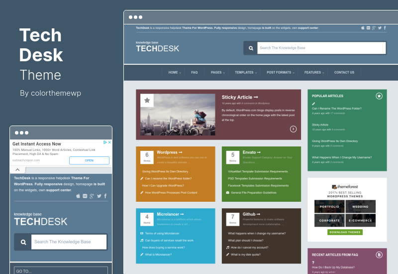 Thème TechDesk - Base de connaissances et forum de support Thème WordPress