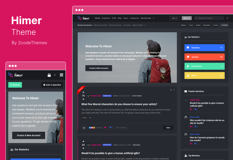 Thème Himer - Thème WordPress pour questions et réponses sociales