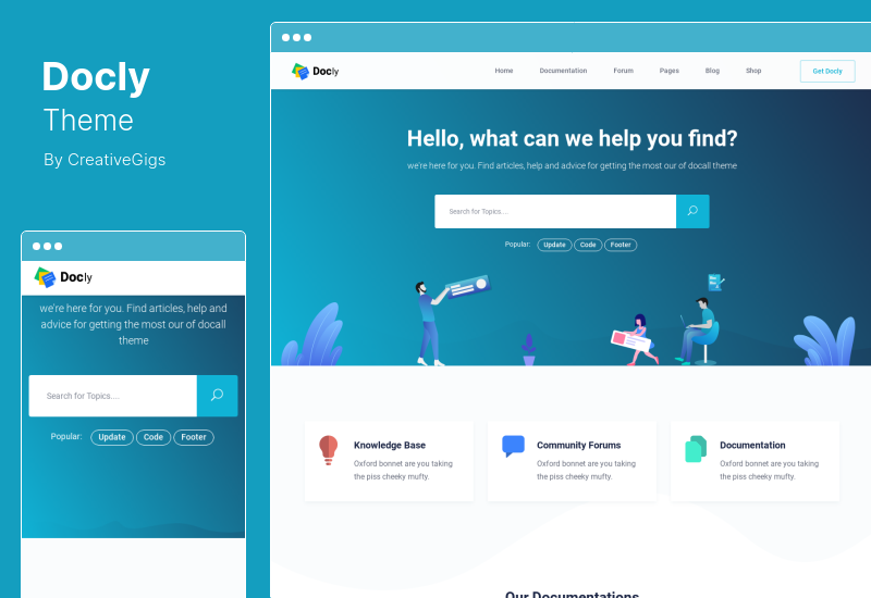 Thème Docly - Thème WordPress de documentation et de base de connaissances avec le forum d'assistance de bbPress