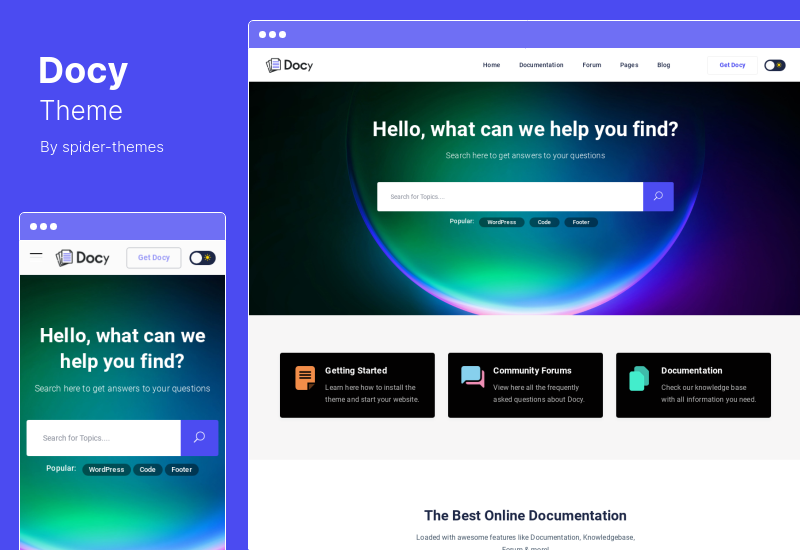 Thème Docy - Documentation Base de connaissances Thème WordPress avec Helpdesk Forum