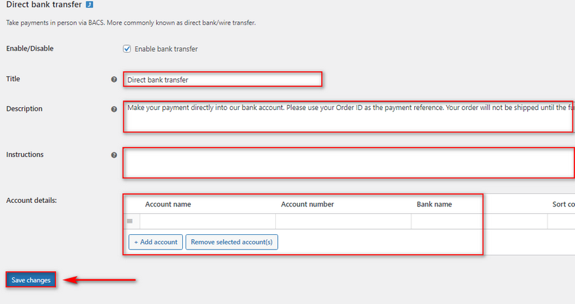 editar pago por transferencia bancaria directa