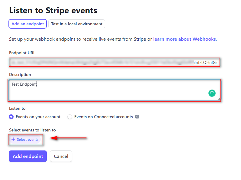 descrierea punctului final al evenimentelor stripe