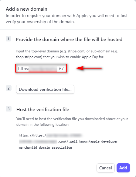 добавить доменное имя для Apple Pay