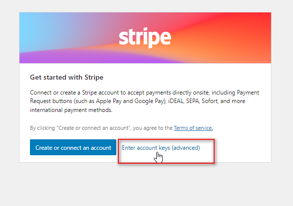 输入 Stripe 帐户密钥