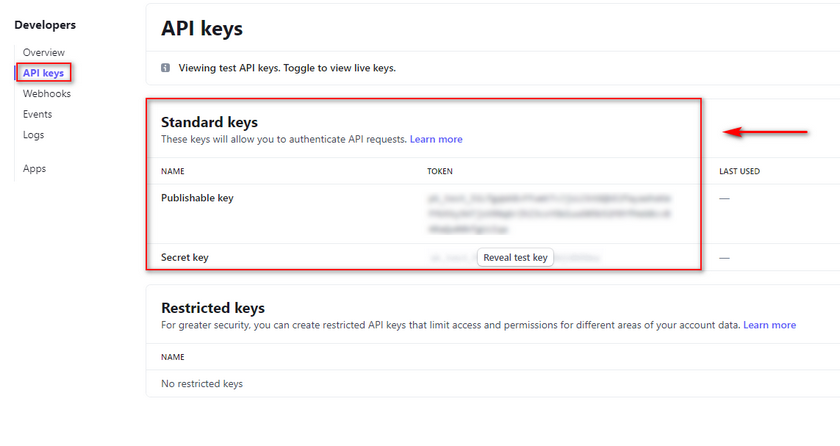 คีย์ API สำหรับ Stripe