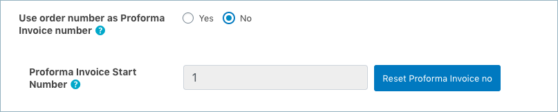 Numéro de début de la facture proforma WooCommerce