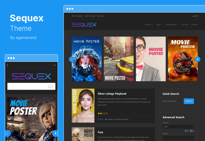 Sequex 테마 - 영화 데이터베이스 WordPress 테마