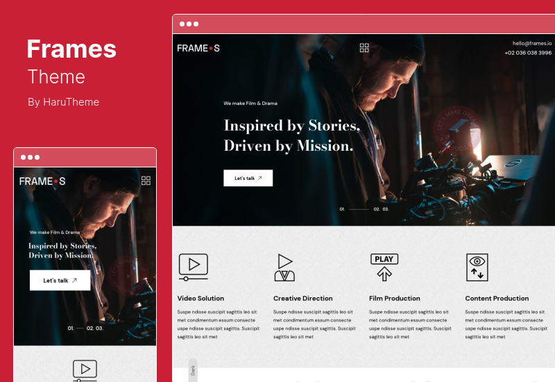 프레임 테마 - 영화 스튜디오 및 영화 제작자 WordPress 테마