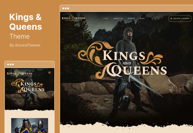 Kings & Queens Teması - Tarihsel Savaş Orta Çağ Canlandırma WordPress Teması