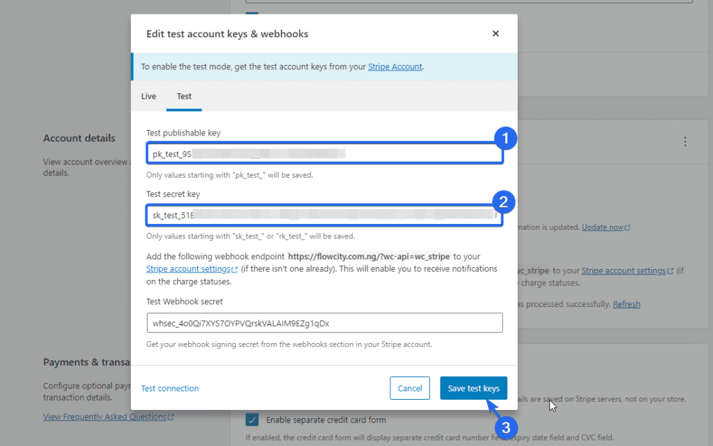 woocommerce şerit test modu api tuşları