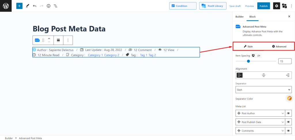 Blog Post Meta Data Settings