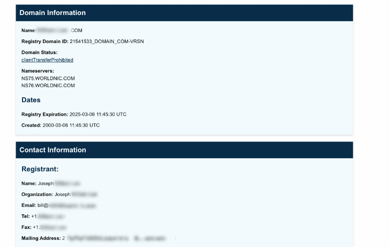 Pesquisa WHOIS sem privacidade de domínio