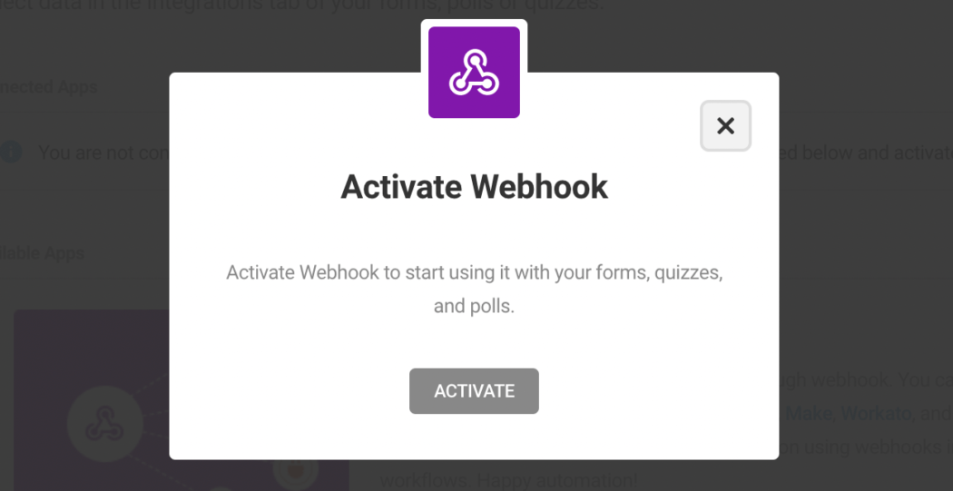 Onde você ativa os webhooks.