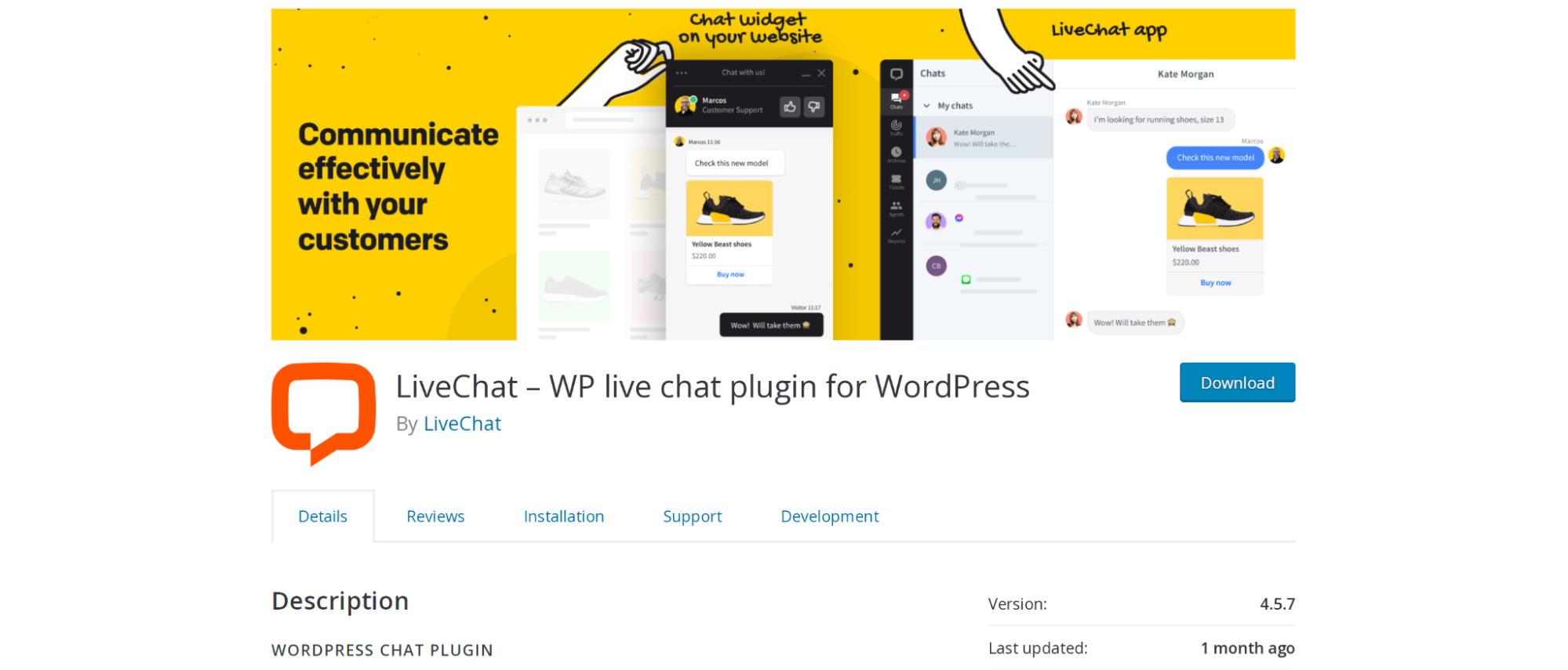 WordPress deposundaki LiveChat sayfası