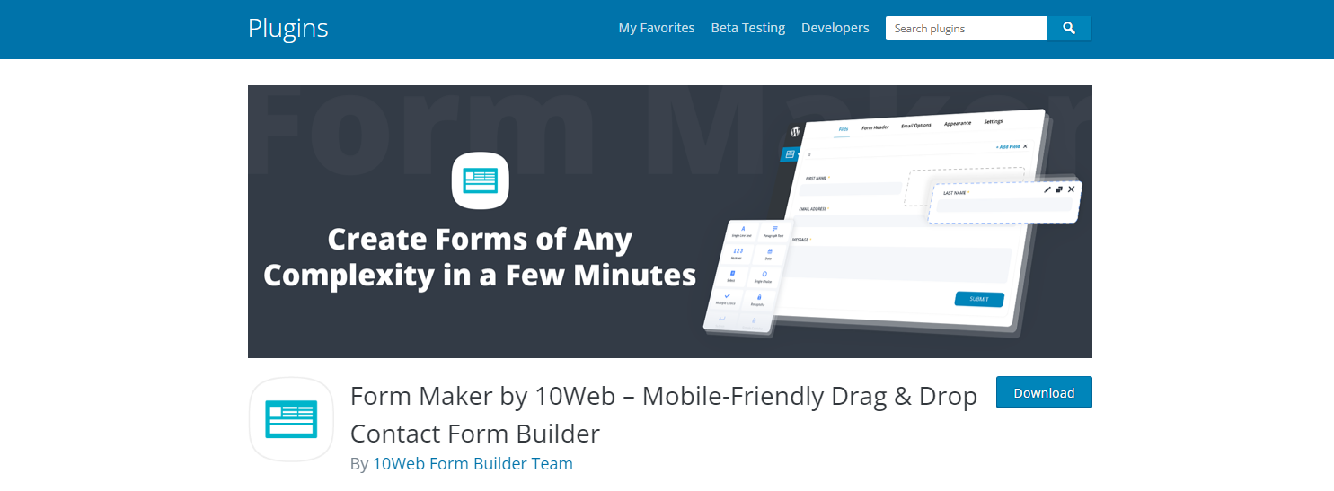 Form Maker 10Web - WordPress Form Oluşturucu Eklentileri