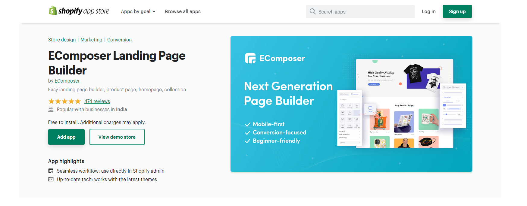 EComposer - Generatore di pagine di Shopify