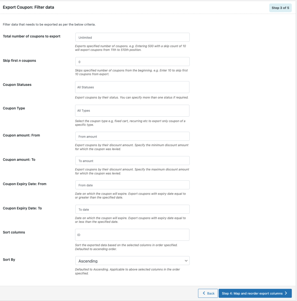 Filtrer les données pour le fichier d'exportation