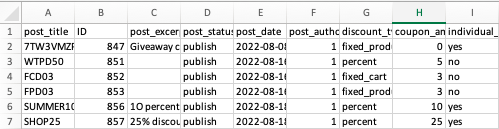 Aperçu du fichier d'exportation