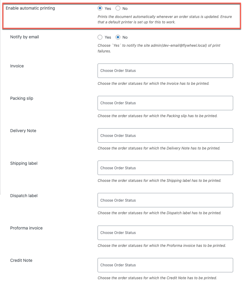 activer l'option d'impression automatique pour imprimer automatiquement