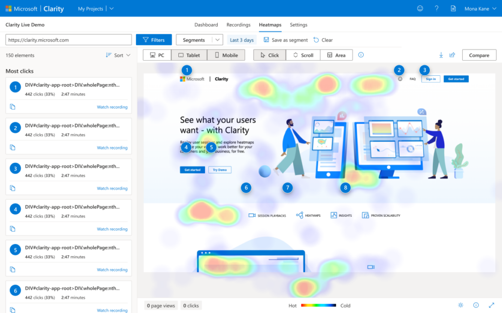 Microsoft Clarity 中的热图