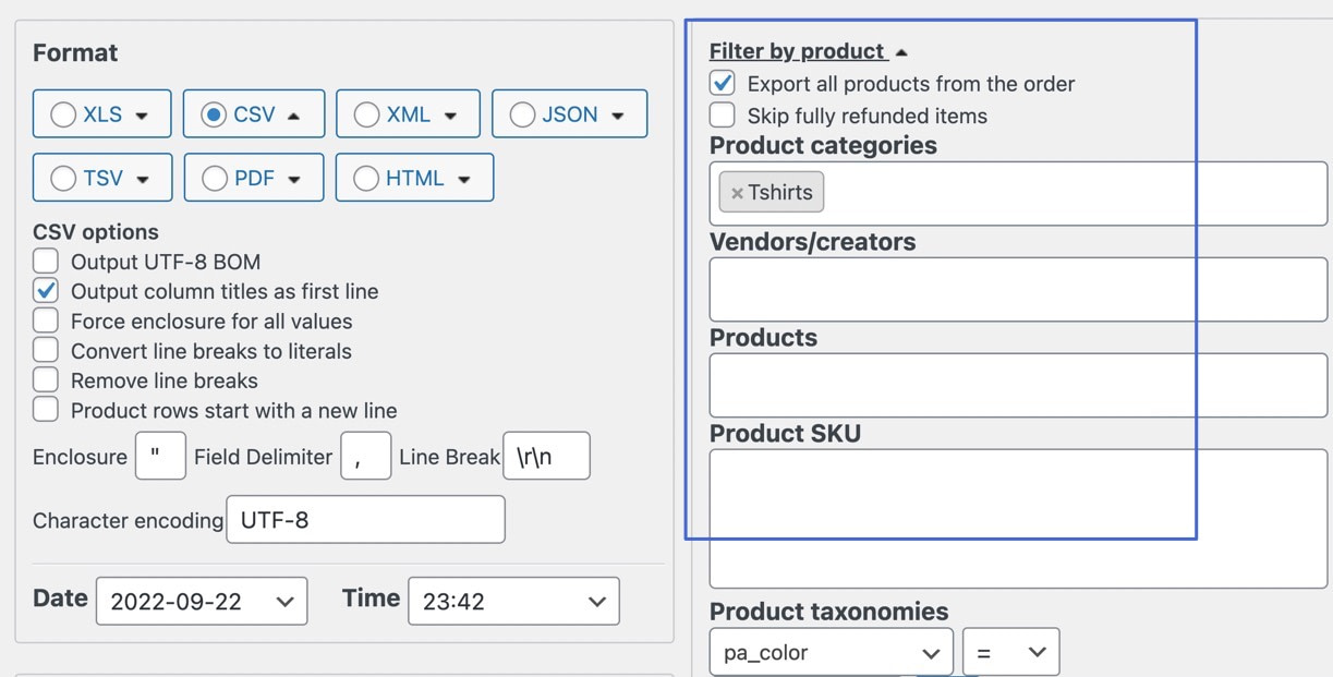 按产品部分过滤 WooCommerce 出口订单 CSV