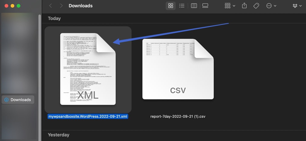 下载文件夹中的 XML 文件