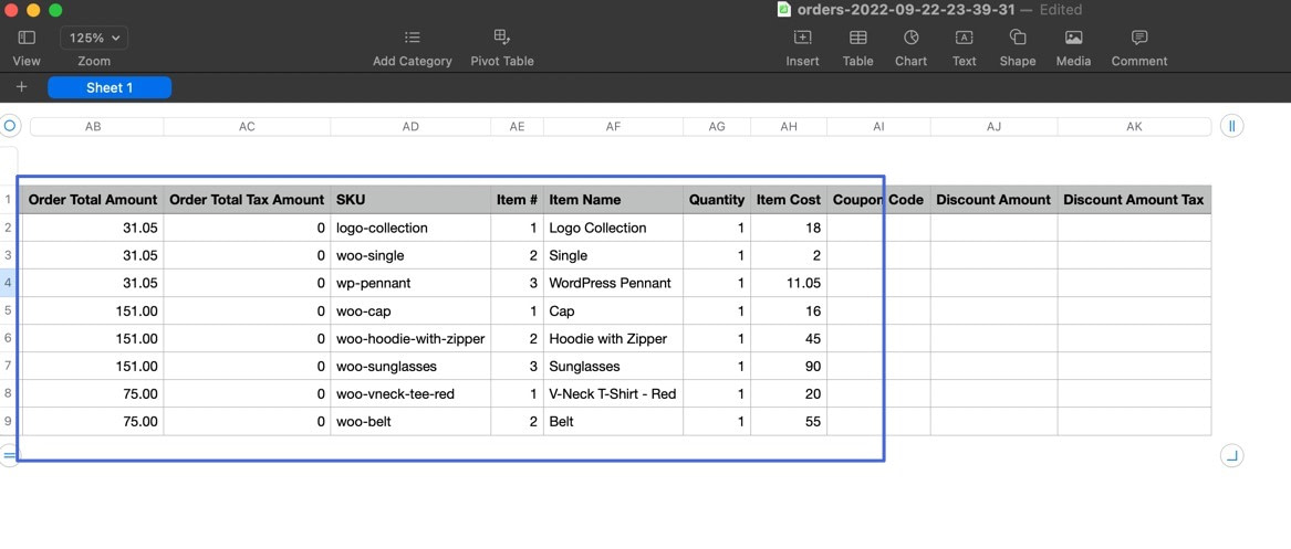 WooCommerce 导出订单 CSV，其中包含订单详细信息，例如订单金额