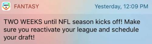 NFL 시즌 푸시 알림 알림