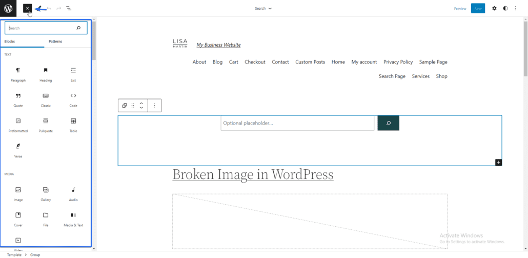 wordpress 검색 결과 페이지를 사용자 정의하기 위해 blockck 추가