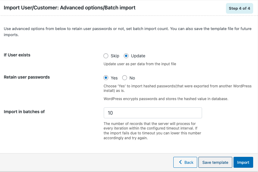 Options d'importation avancées