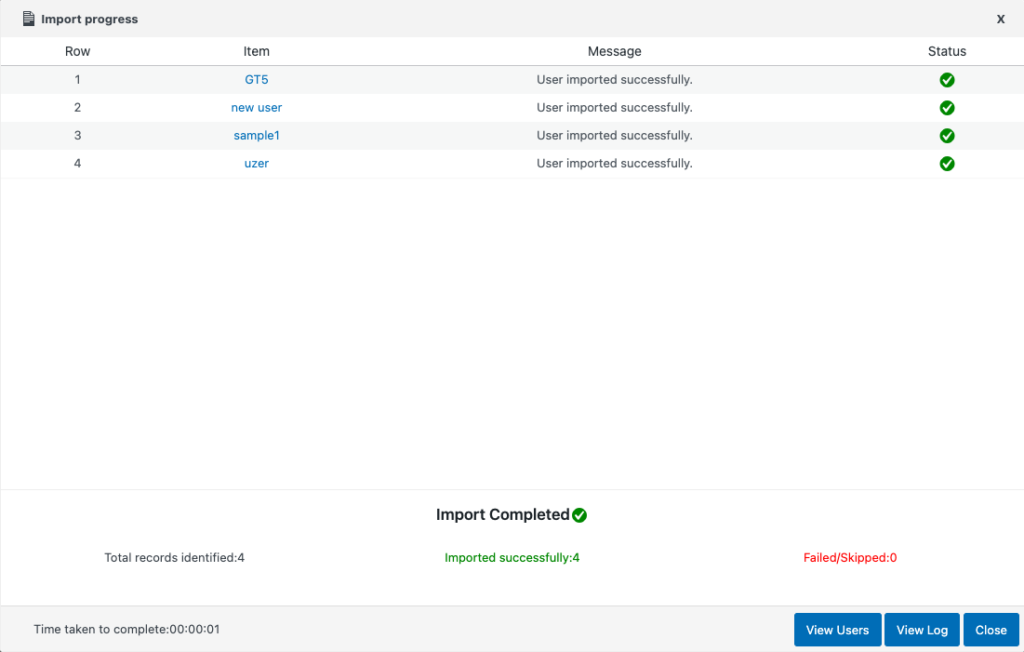 Journal de progression de l'importation des clients WooCommerce