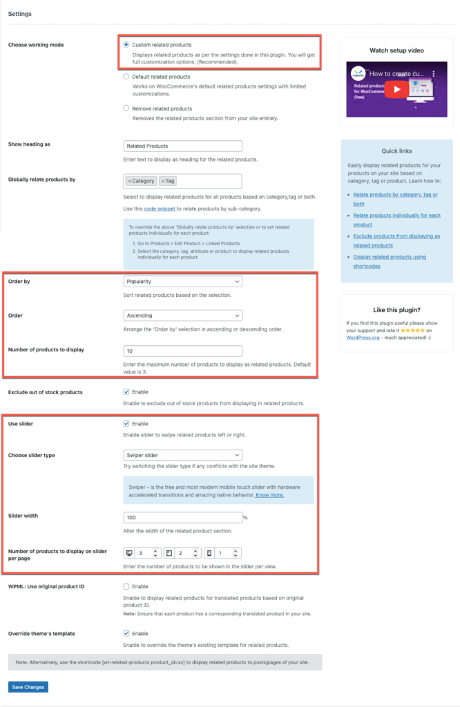 Configurer les paramètres du plug-in des produits associés