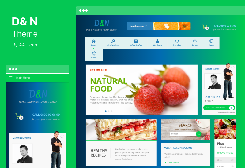 D&N Theme - тема WordPress для Центра здоровья диеты и питания