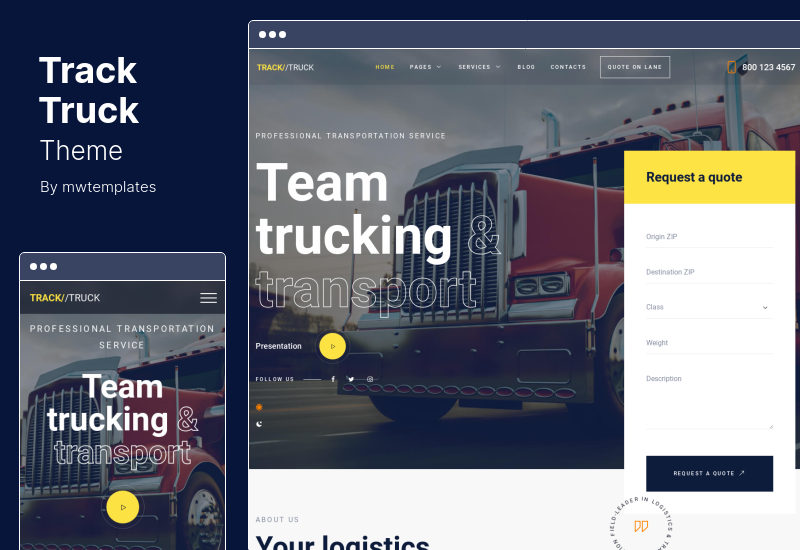 TrackTruck 테마 - 화물 중개 및 물류 회사 WordPress 테마