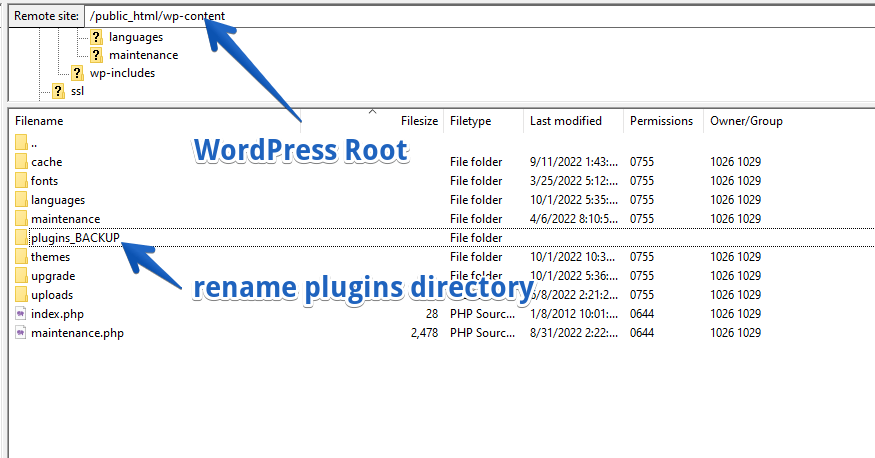 Benennen Sie den Plugin-Verzeichnisnamen um, um die Plugins Ihrer WordPress-Installation zu deaktivieren