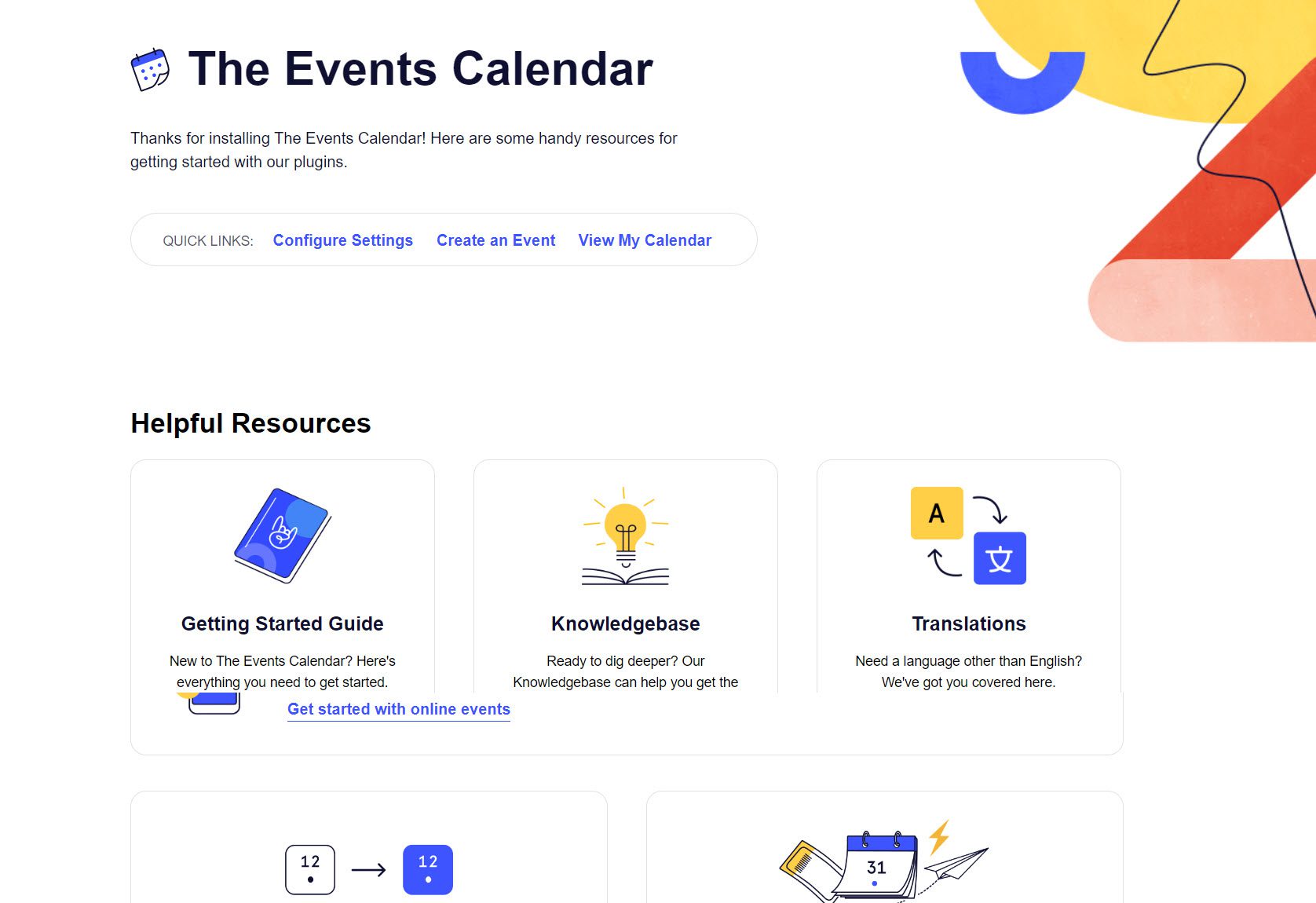 a interface do calendário de eventos