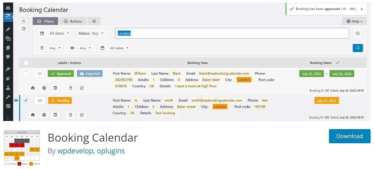 calendario delle prenotazioni