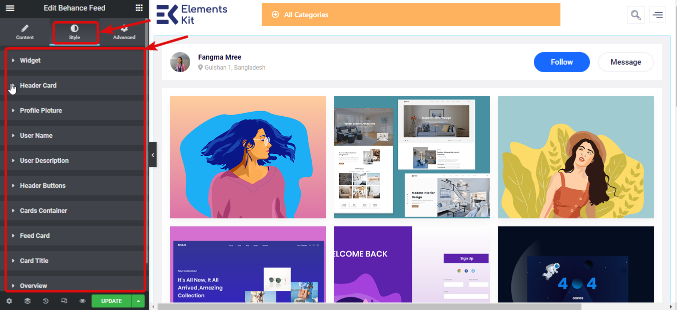 personalizar o estilo do plugin WordPress do behance