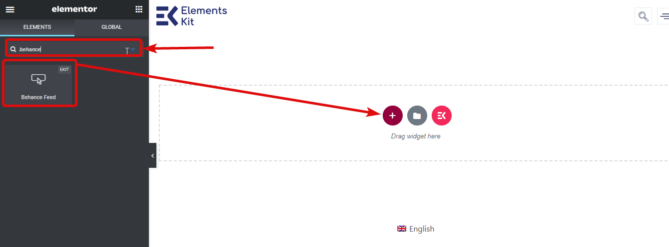 ลากและวาง ElementsKit - behance WordPress plugin