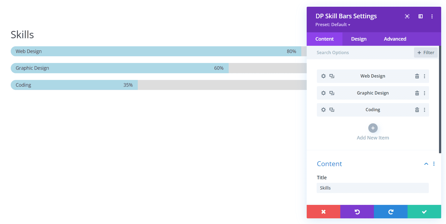 Divi Eklentisi Divi ConKit Pro Beceri Çubuklarını Vurgulayın