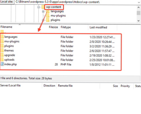 reîncărcați directorul de conținut Wp de pe computerul local pe server