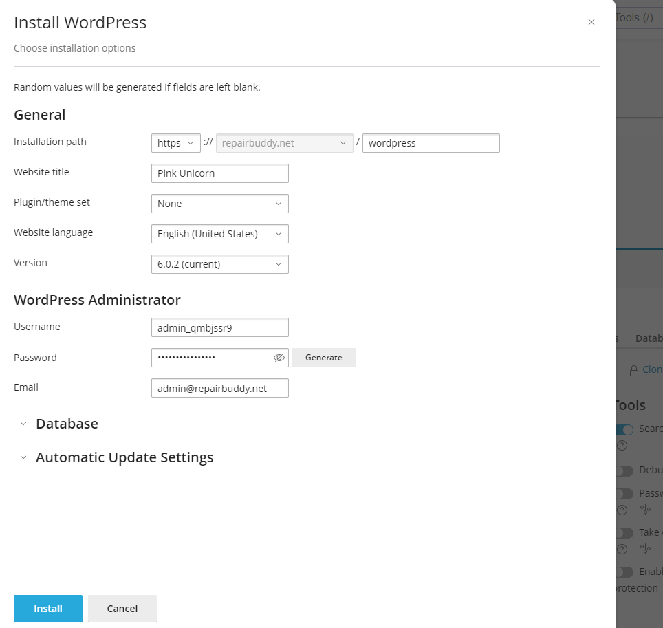 Instale o WordPress através do kit de ferramentas do WordPress