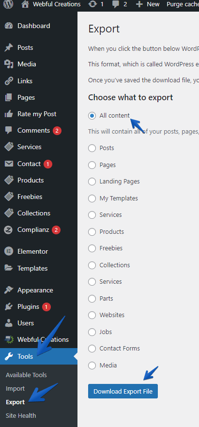 قم بتنزيل ملف WordPress XML